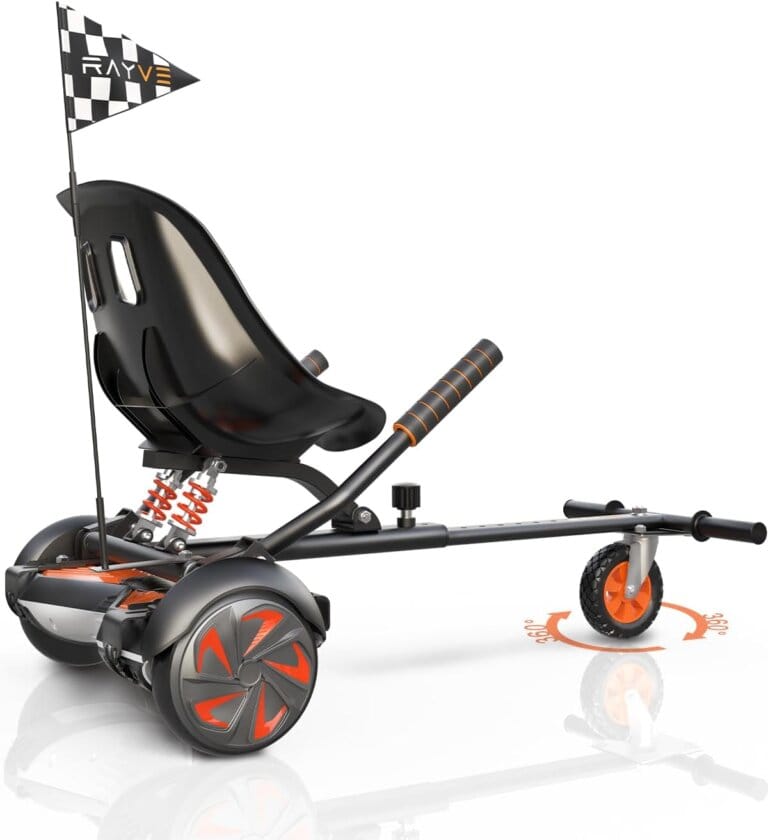 Rayve Hoverboard Attachment S1 with absorption of rear shock absorbers, Hoverboard Go Kart accessory for the 6.5 "8" 10 "mouse table, adjustable frame length and off -road rubber wheel (without hoverboard) 6 Rayve Hoverboard Attachment S1 with absorption of rear shock absorbers, Hoverboard Go Kart accessory for the 6.5 “8” 10 “mouse table, adjustable frame length and off -road rubber wheel (without hoverboard)