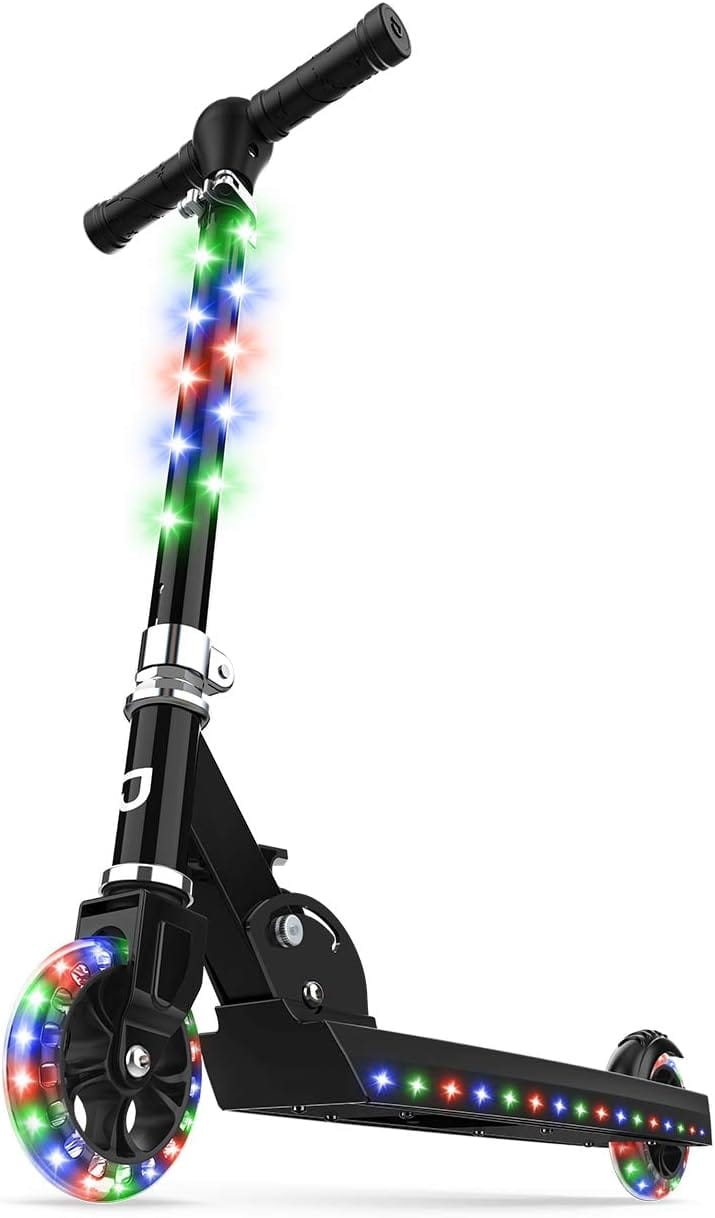 Jumpsuits lighting with 2 -wheeled jetson, illuminated bridge and wheels, height adjustable handlebar, rear brake, easy folding mechanism, 4 or 6 inches wheels