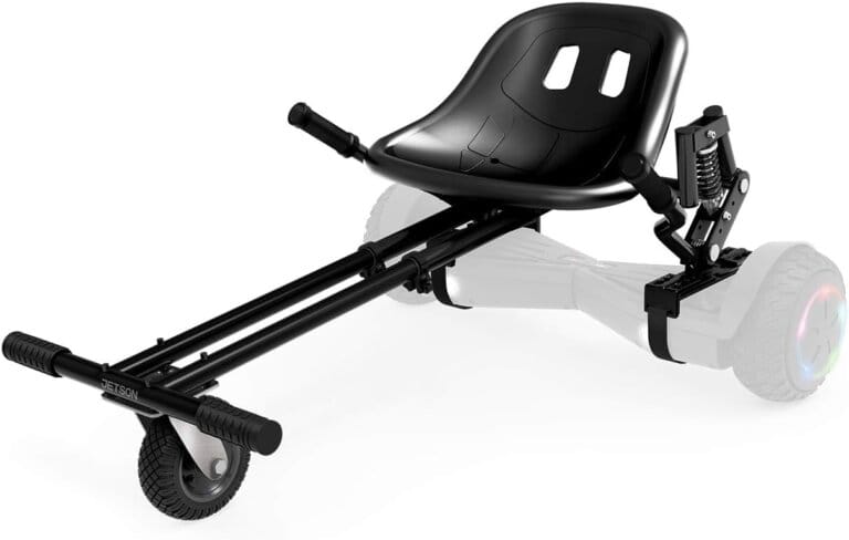 Jetson Jetkart 2.0 Universal Hoverboard attachment, 6 "pneumatic, bucket seat, adjustable footrest houses most of the heights, age 12+, black, jkar20-bk 15 Jetson Jetkart 2.0 Universal Hoverboard attachment, 6 “pneumatic, bucket seat, adjustable footrest houses most of the heights, age 12+, black, jkar20-bk