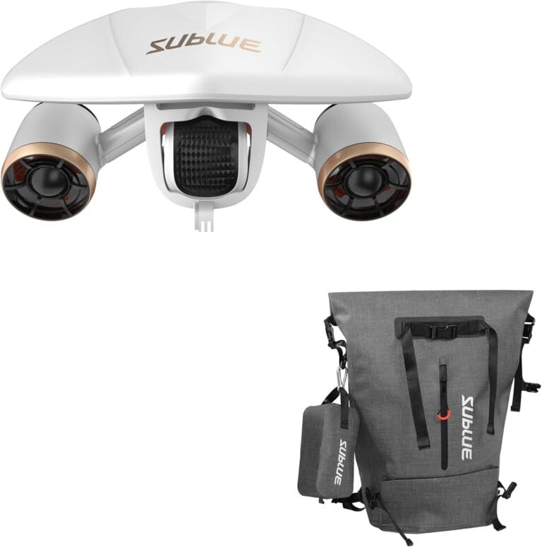 Mix the Double Motor Pro Underwater Scooter with waterproof bag – 2 speed mode 60 min depth 131FT with support for the camera and low battery alarm for snorkeling for pool diving – water scooter for adults and children